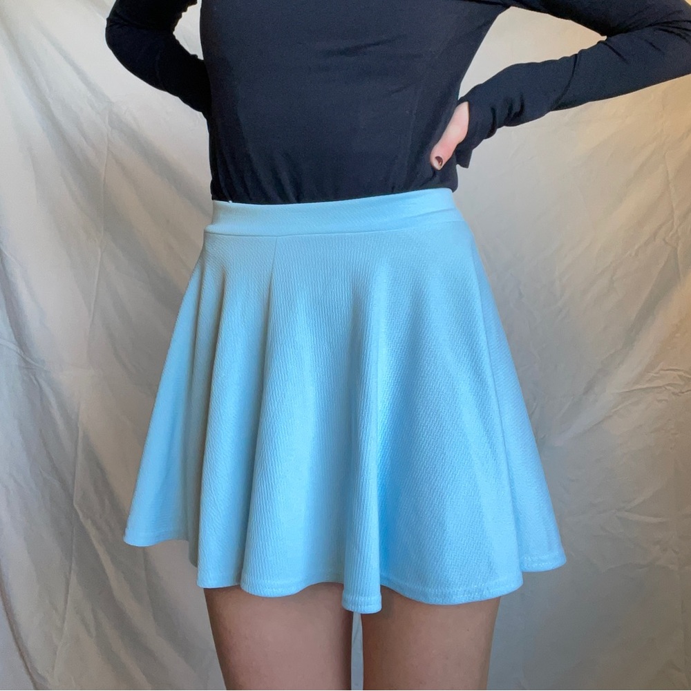 Light Blue Textured Skater Skirt